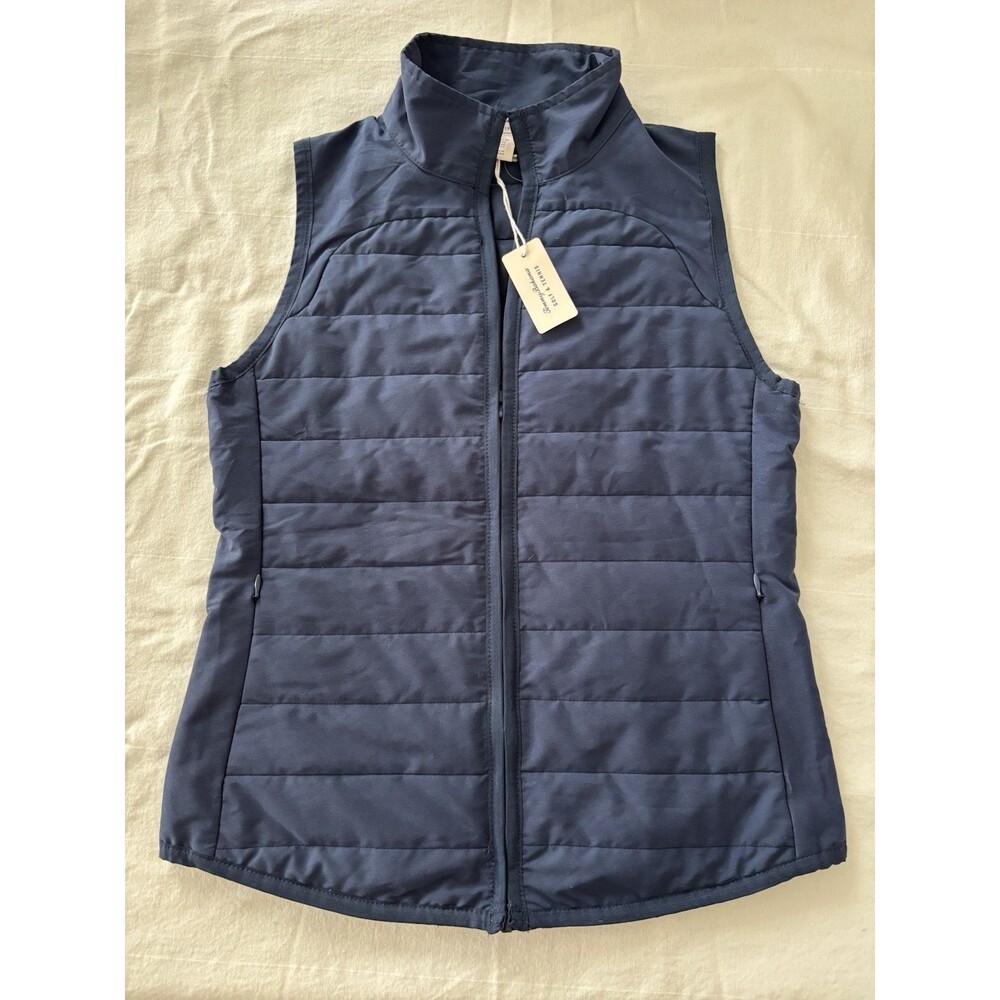 Tommy Bahama Women's XS Navy Quilted Zip Front Mock Neck Golf Vest Golf Tennis